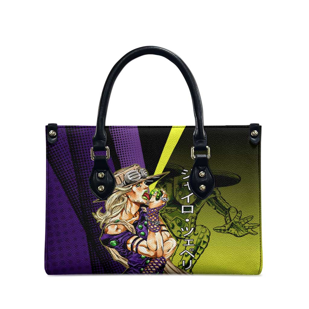Gyro Zeppeli JoJo’s Bizarre Adventure Leather Bag with Spin Pose and Vibrant - The Mazicc