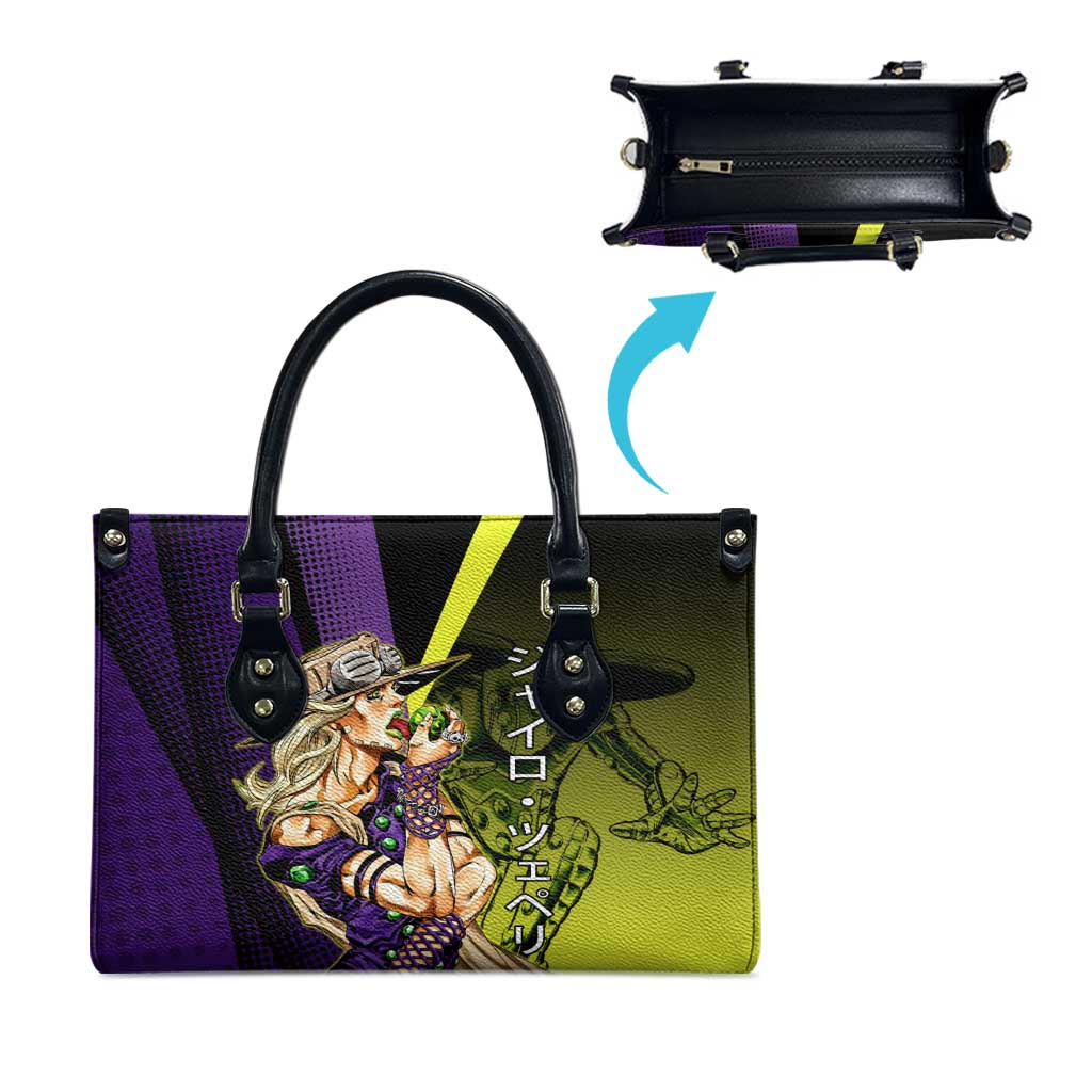Gyro Zeppeli JoJo’s Bizarre Adventure Leather Bag with Spin Pose and Vibrant - The Mazicc