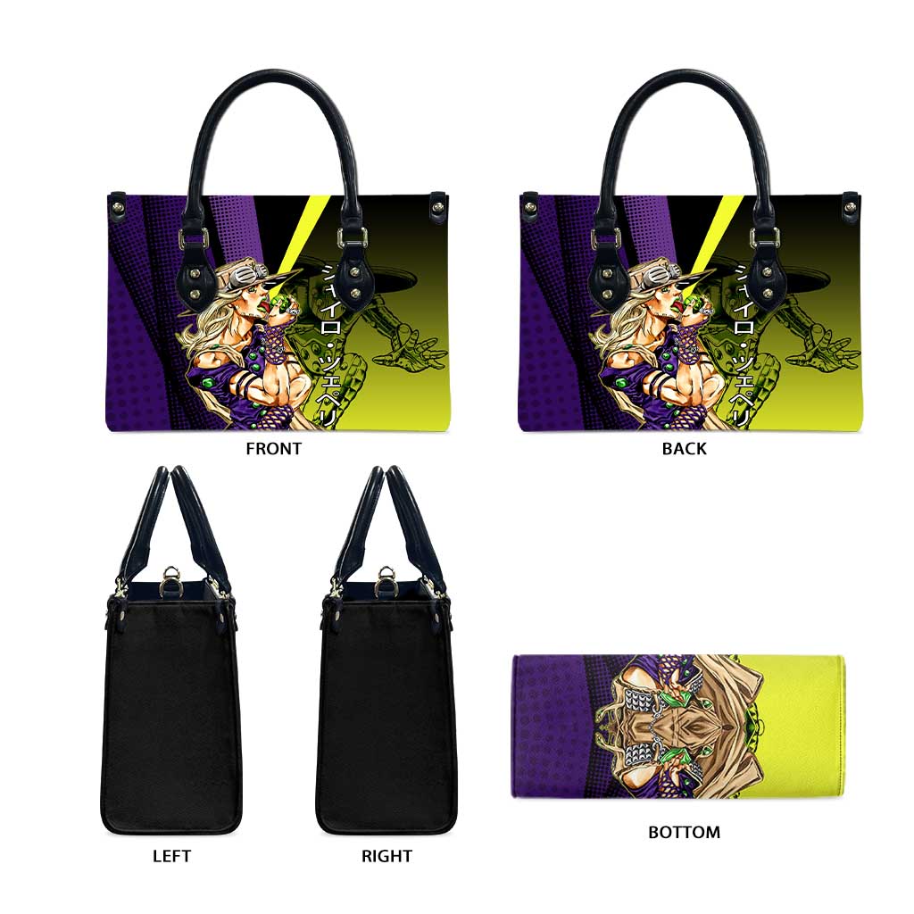 Gyro Zeppeli JoJo’s Bizarre Adventure Leather Bag with Spin Pose and Vibrant - The Mazicc
