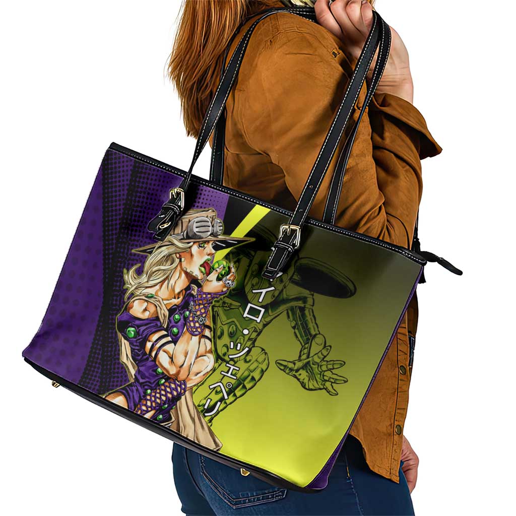 Gyro Zeppeli JoJo’s Bizarre Adventure Leather Tote Bag with Spin Pose and Vibrant - The Mazicc