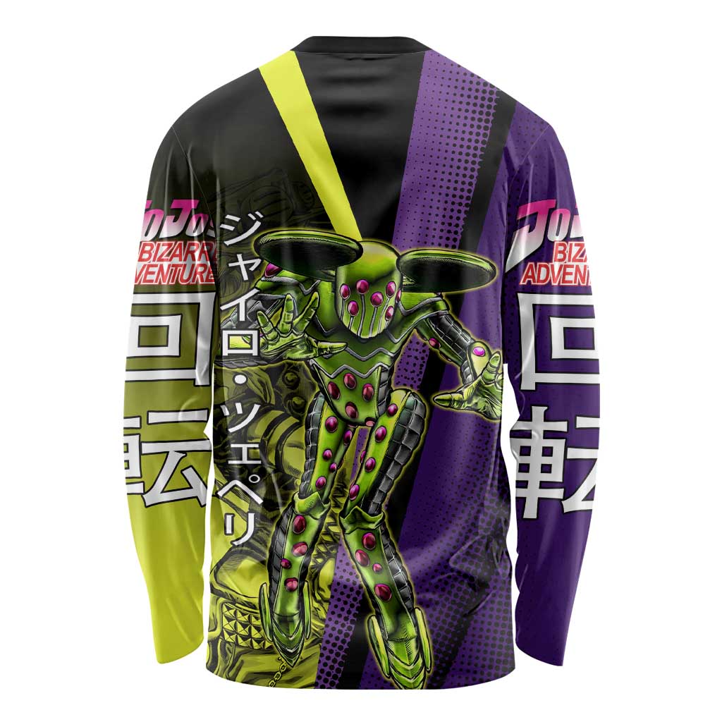 Gyro Zeppeli JoJo’s Bizarre Adventure Long Sleeve Shirt with Spin Pose and Vibrant - The Mazicc