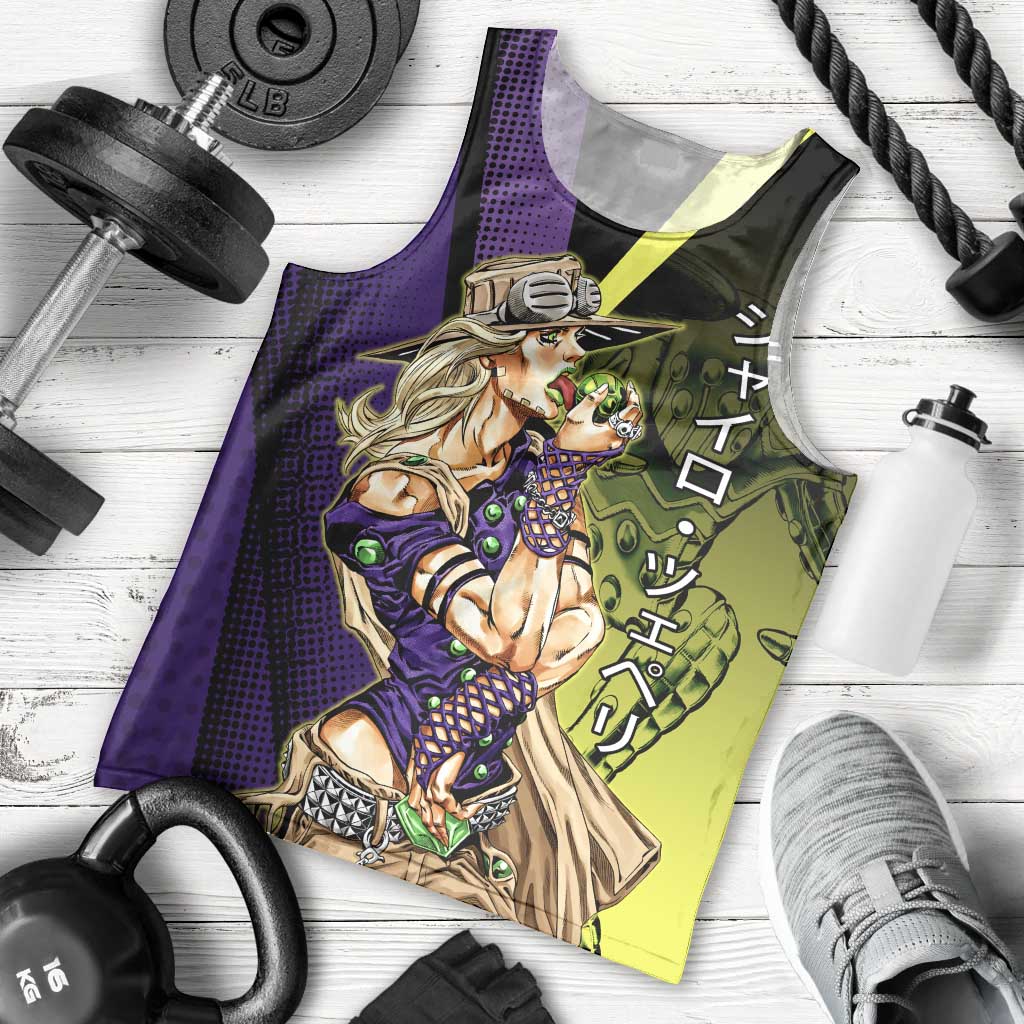 Gyro Zeppeli JoJo’s Bizarre Adventure Men Tank Top with Spin Pose and Vibrant - The Mazicc