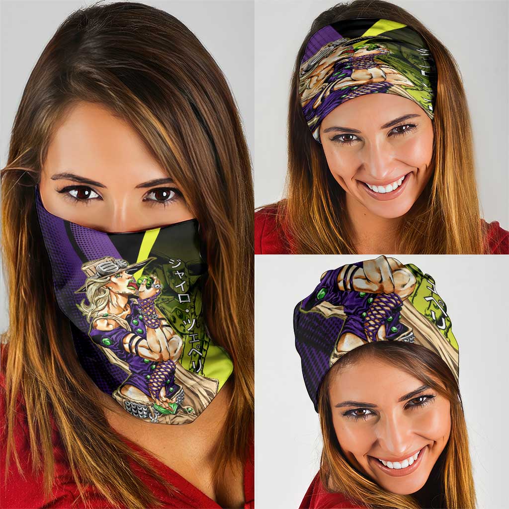 Gyro Zeppeli JoJo’s Bizarre Adventure Neck Gaiter with Spin Pose and Vibrant - The Mazicc