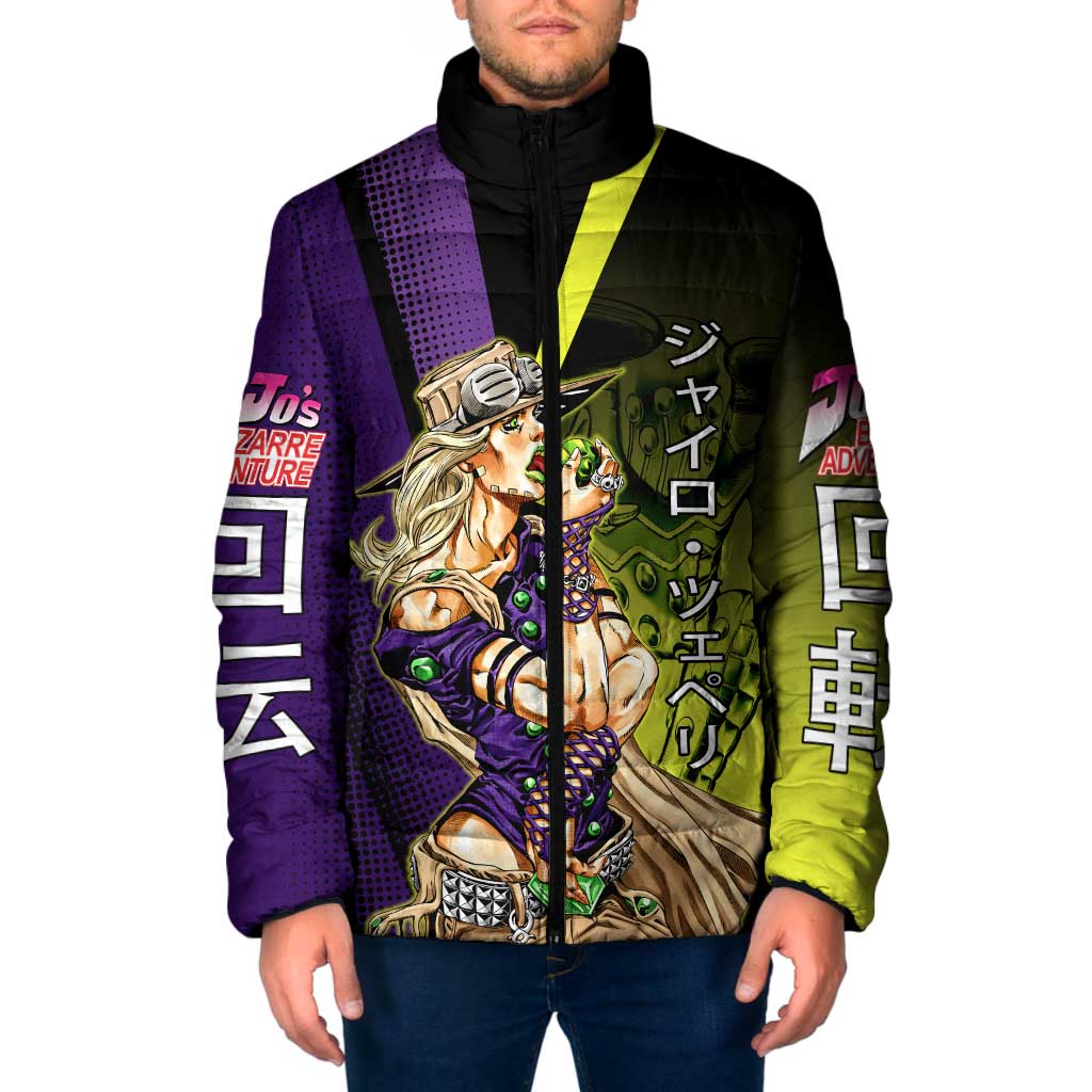 Gyro Zeppeli JoJo’s Bizarre Adventure Padded Jacket with Spin Pose and Vibrant - The Mazicc
