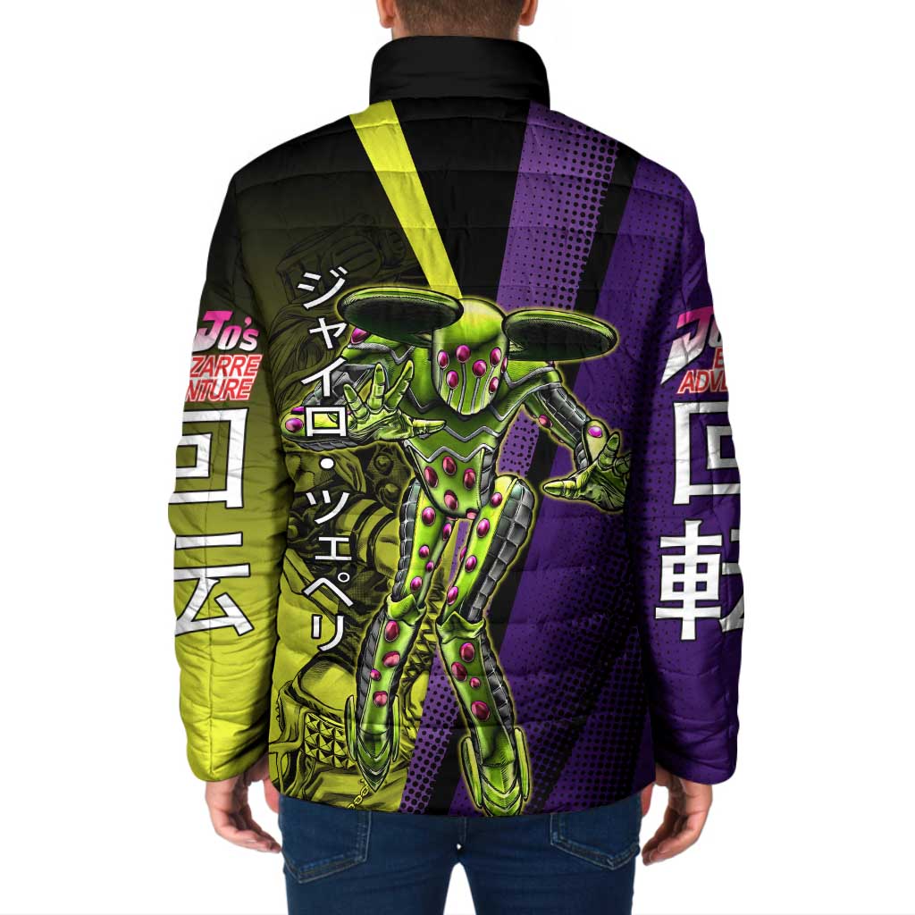 Gyro Zeppeli JoJo’s Bizarre Adventure Padded Jacket with Spin Pose and Vibrant - The Mazicc