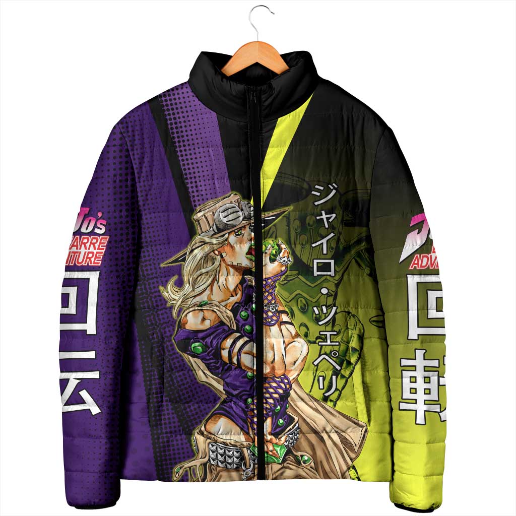 Gyro Zeppeli JoJo’s Bizarre Adventure Padded Jacket with Spin Pose and Vibrant - The Mazicc