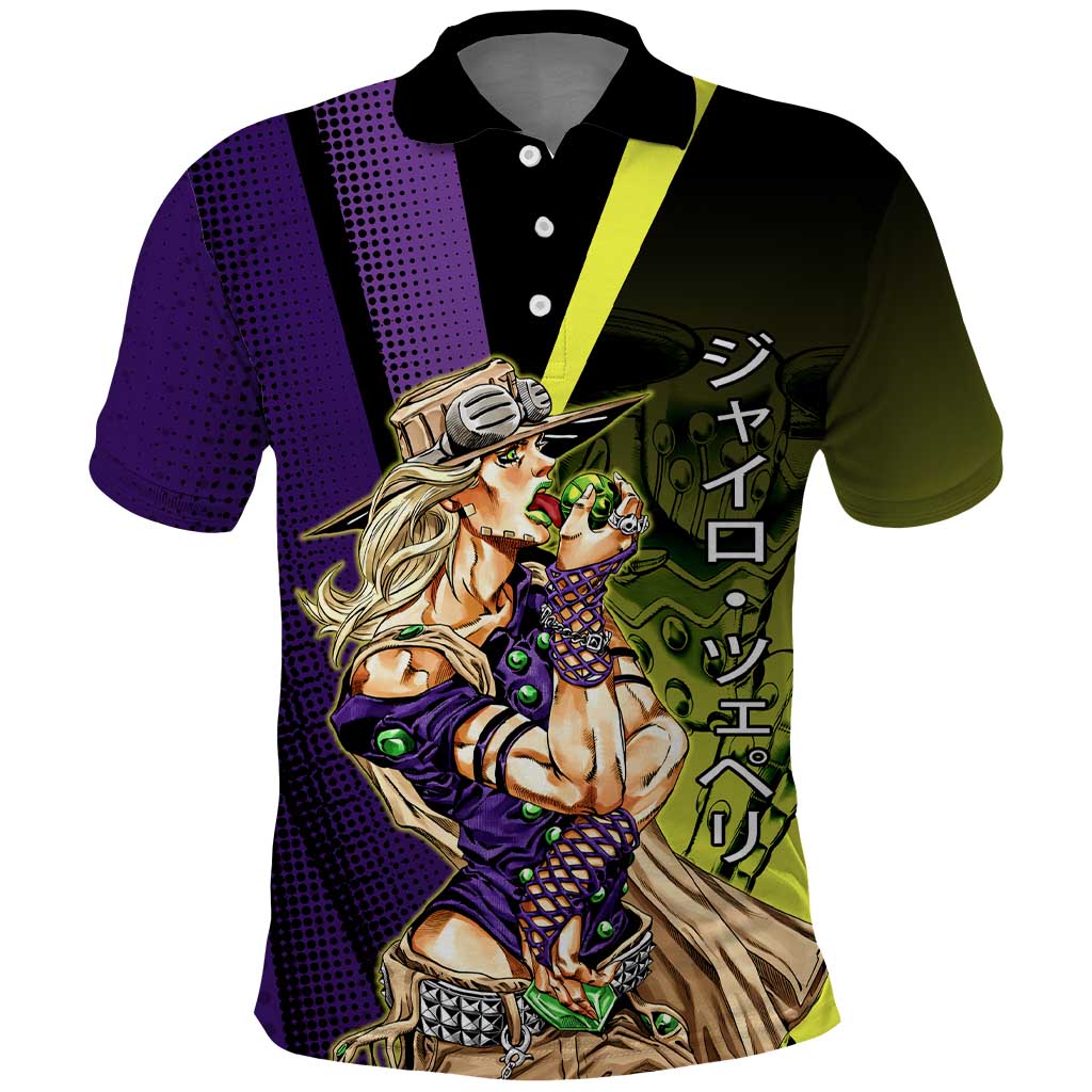 Gyro Zeppeli JoJo’s Bizarre Adventure Polo Shirt with Spin Pose and Vibrant - The Mazicc
