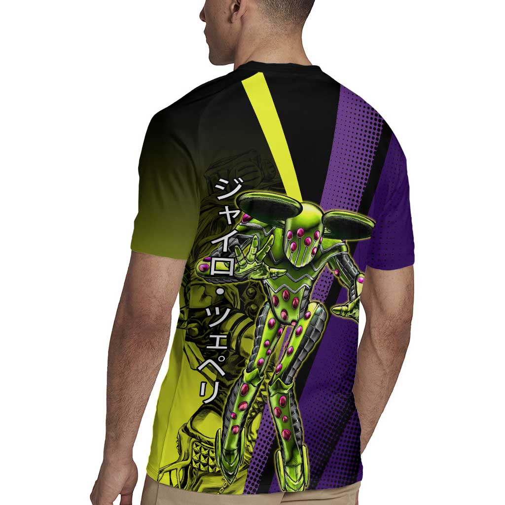 Gyro Zeppeli JoJo’s Bizarre Adventure Rugby Jersey with Spin Pose and Vibrant - The Mazicc