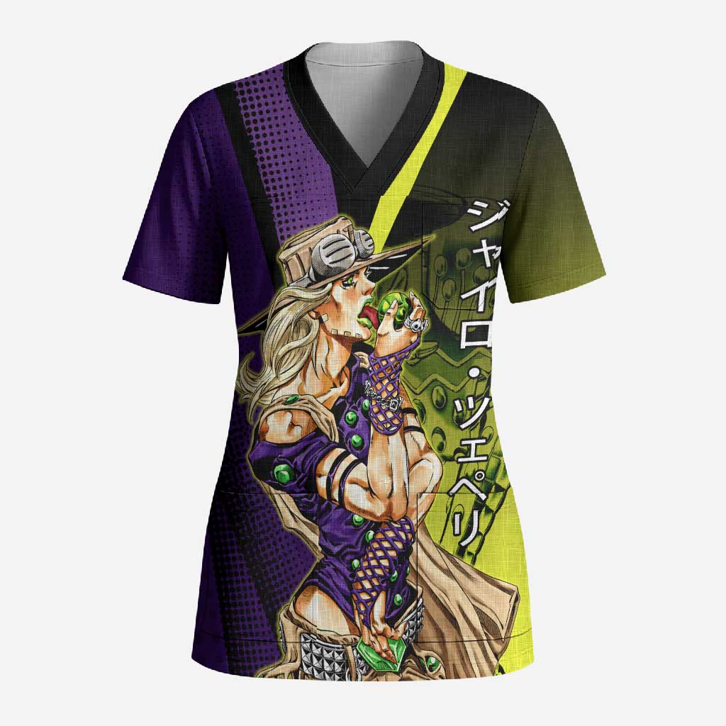 Gyro Zeppeli JoJo’s Bizarre Adventure Scrub Top with Spin Pose and Vibrant - The Mazicc