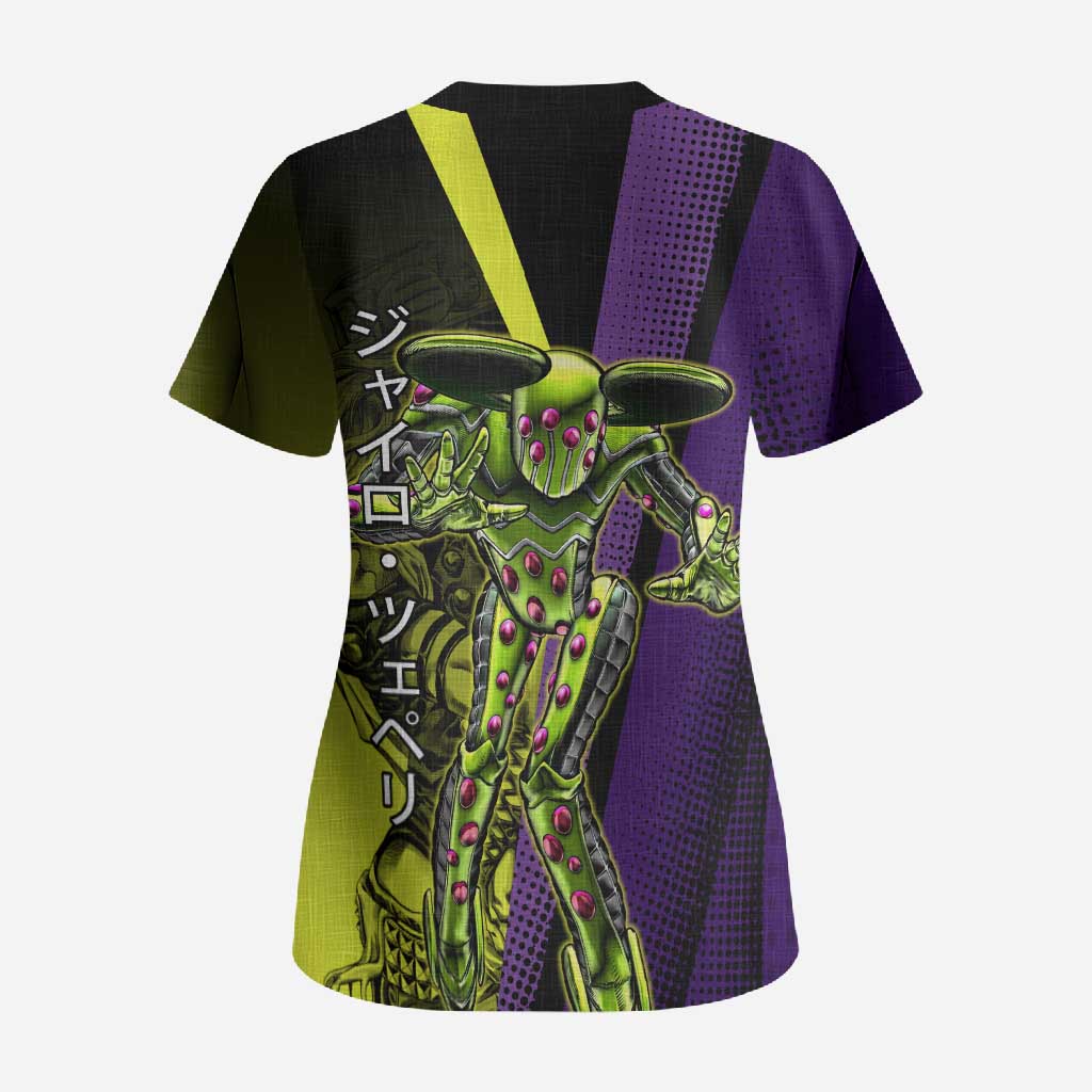 Gyro Zeppeli JoJo’s Bizarre Adventure Scrub Top with Spin Pose and Vibrant - The Mazicc