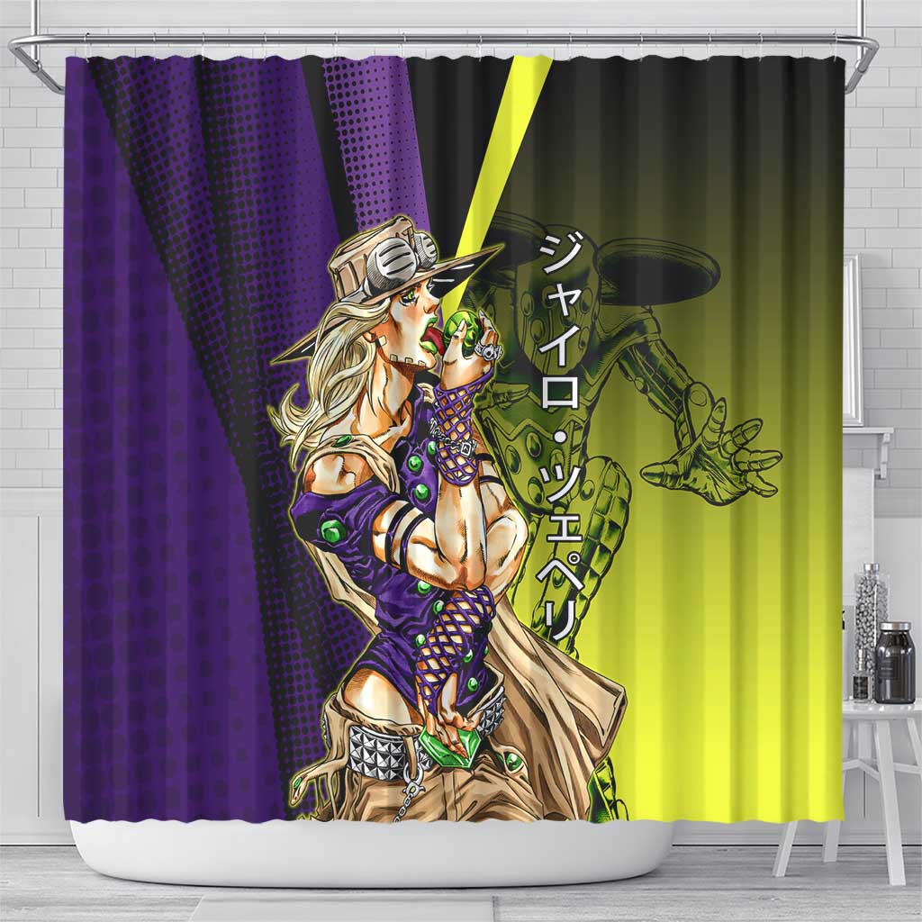 Gyro Zeppeli JoJo’s Bizarre Adventure Shower Curtain with Spin Pose and Vibrant - The Mazicc