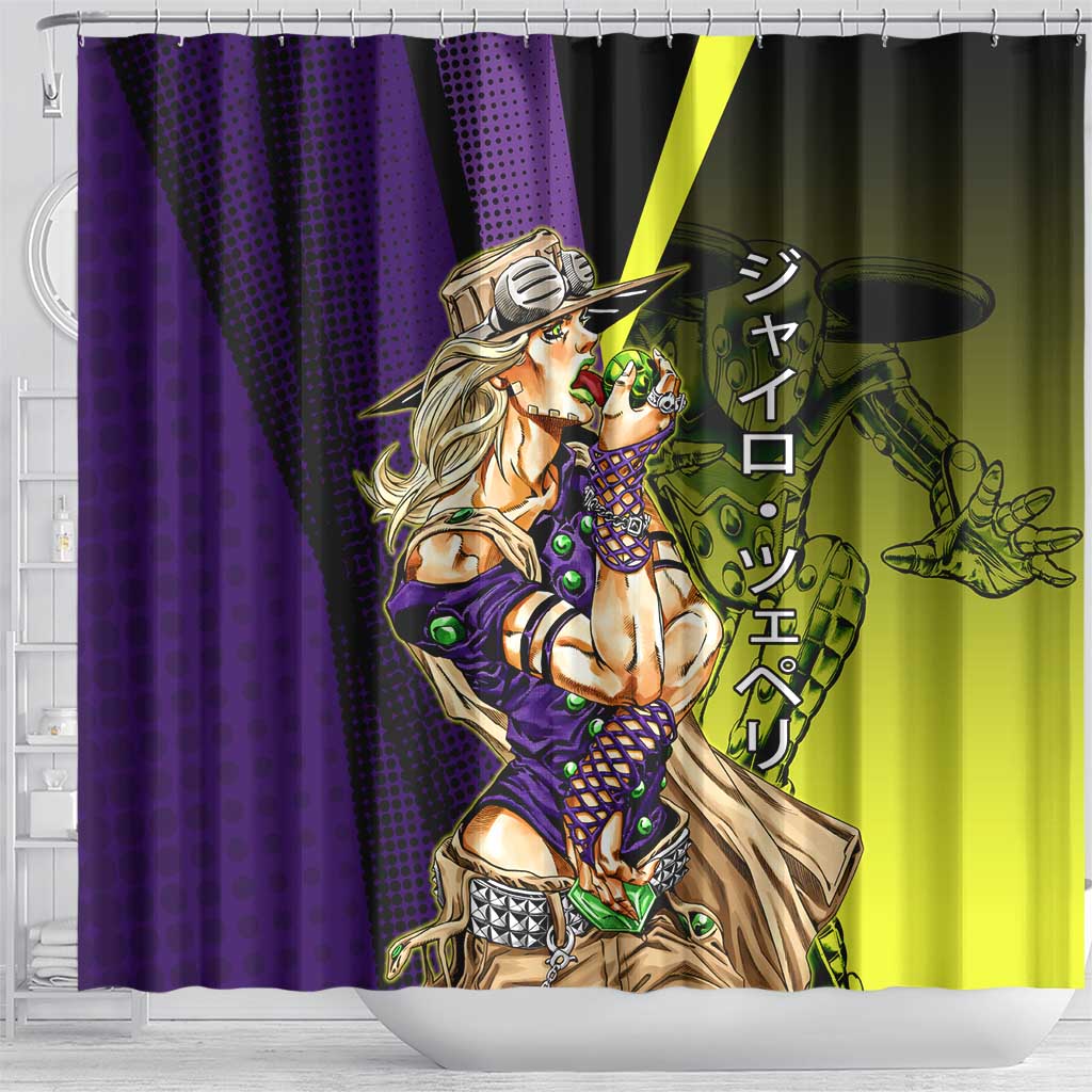 Gyro Zeppeli JoJo’s Bizarre Adventure Shower Curtain with Spin Pose and Vibrant - The Mazicc