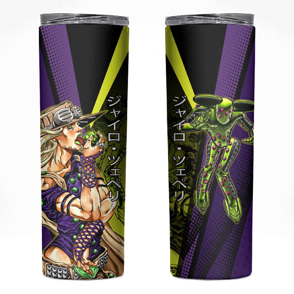 Gyro Zeppeli JoJo’s Bizarre Adventure Skinny Tumbler with Spin Pose and Vibrant - The Mazicc