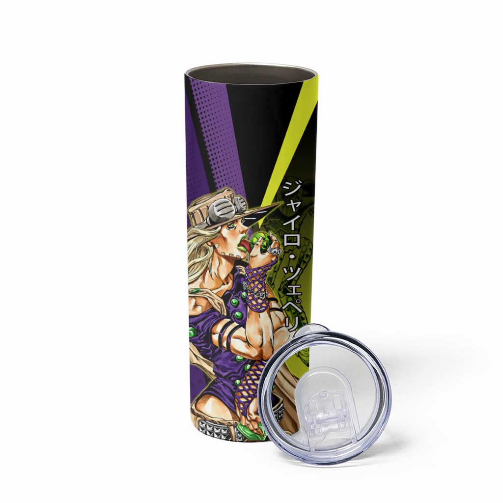 Gyro Zeppeli JoJo’s Bizarre Adventure Skinny Tumbler with Spin Pose and Vibrant - The Mazicc