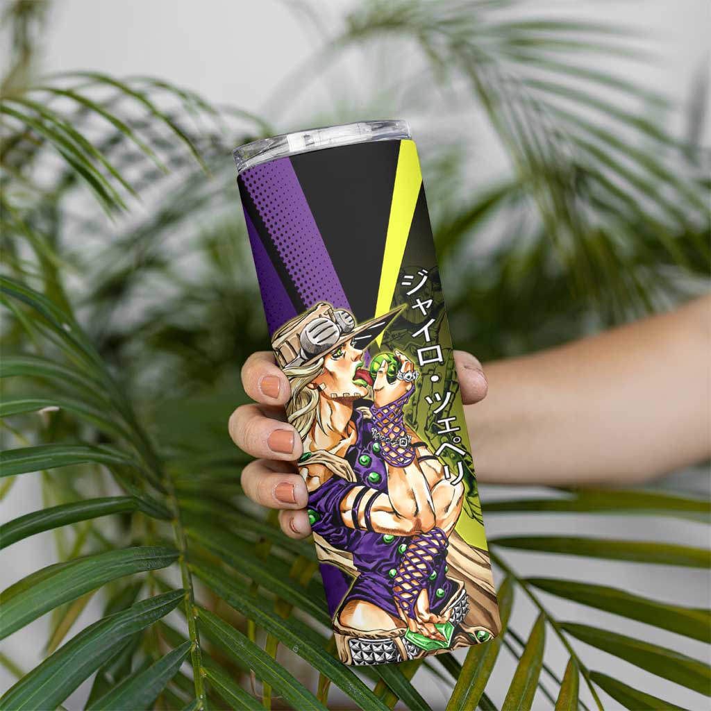 Gyro Zeppeli JoJo’s Bizarre Adventure Skinny Tumbler with Spin Pose and Vibrant - The Mazicc
