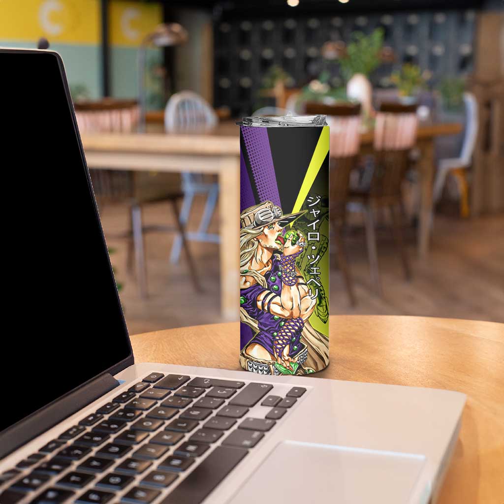Gyro Zeppeli JoJo’s Bizarre Adventure Skinny Tumbler with Spin Pose and Vibrant - The Mazicc