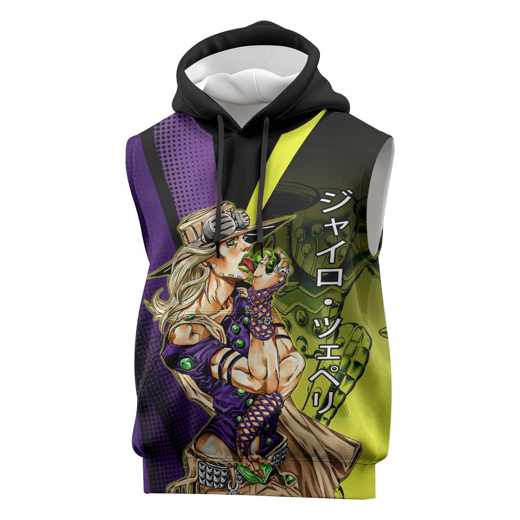 Gyro Zeppeli JoJo’s Bizarre Adventure Sleeveless Hoodie with Spin Pose and Vibrant - The Mazicc