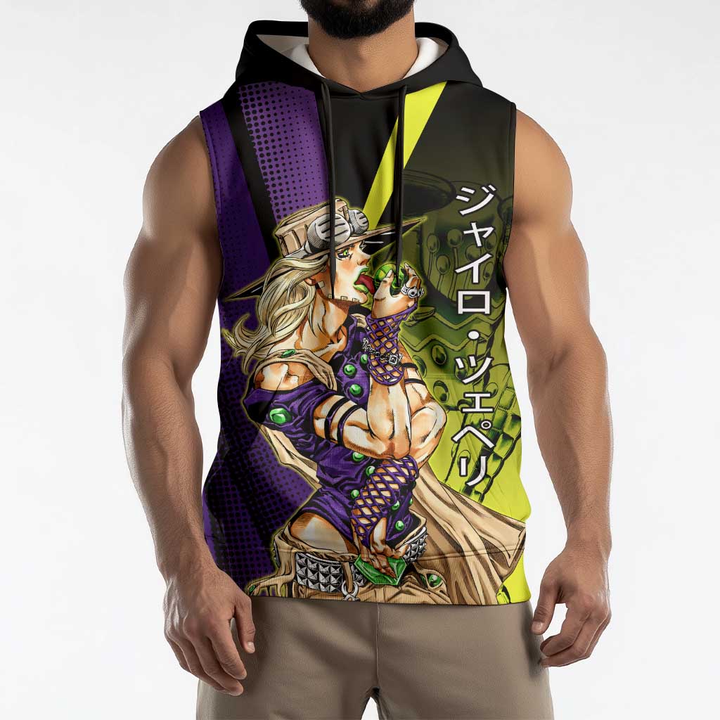 Gyro Zeppeli JoJo’s Bizarre Adventure Sleeveless Hoodie with Spin Pose and Vibrant - The Mazicc