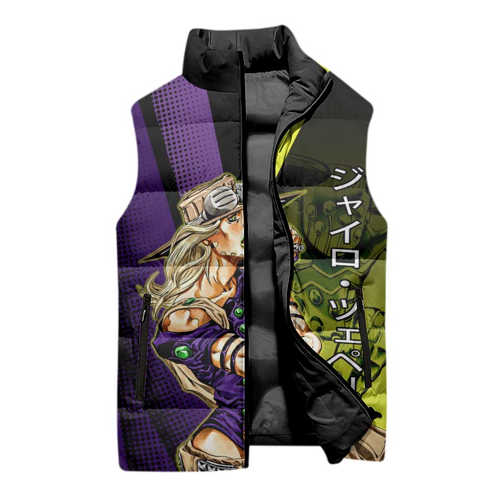Gyro Zeppeli JoJo’s Bizarre Adventure Sleeveless Puffer Jacket with Spin Pose and Vibrant - The Mazicc