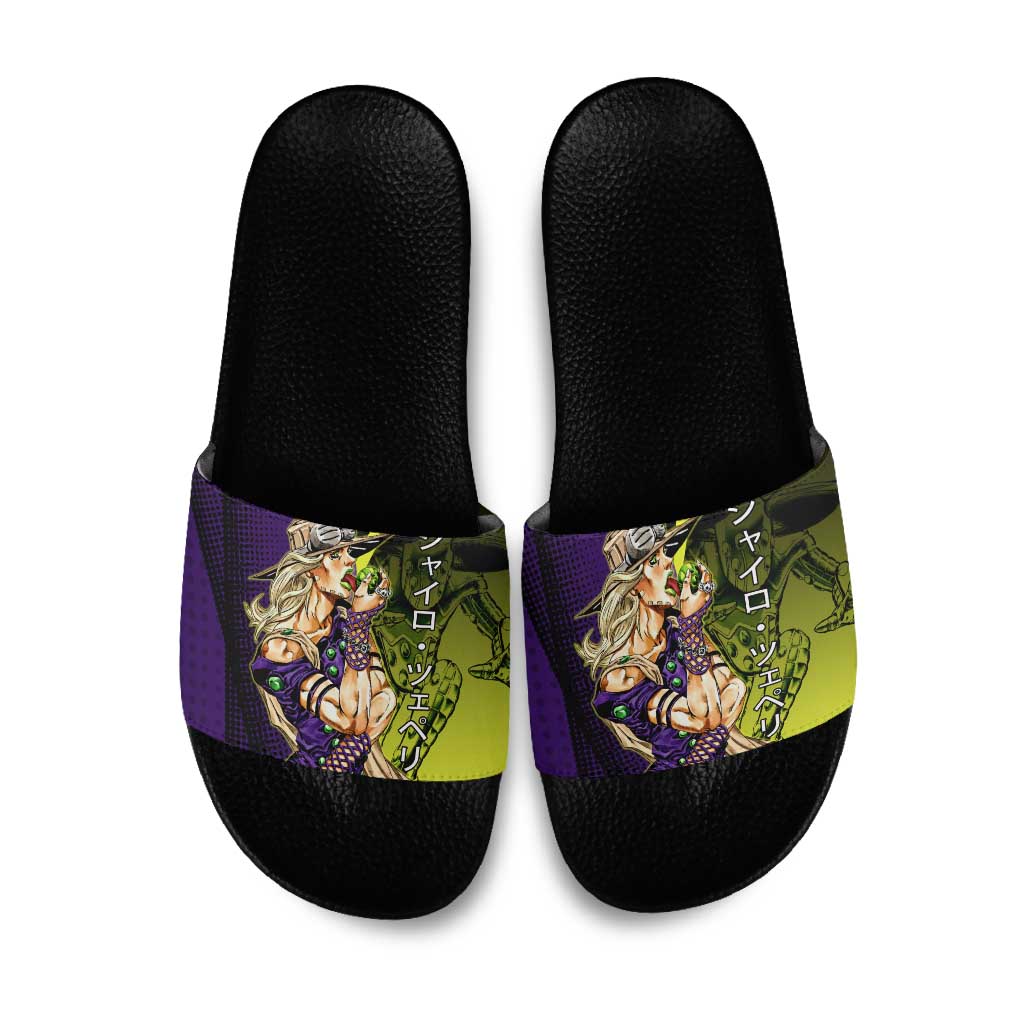 Gyro Zeppeli JoJo’s Bizarre Adventure Slide Sandals with Spin Pose and Vibrant - The Mazicc
