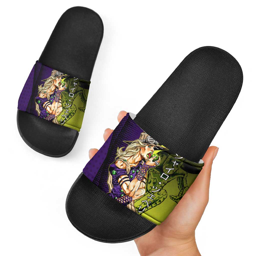 Gyro Zeppeli JoJo’s Bizarre Adventure Slide Sandals with Spin Pose and Vibrant - The Mazicc