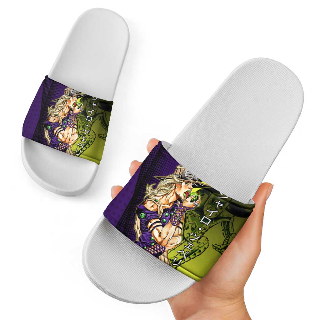 Gyro Zeppeli JoJo’s Bizarre Adventure Slide Sandals with Spin Pose and Vibrant - The Mazicc