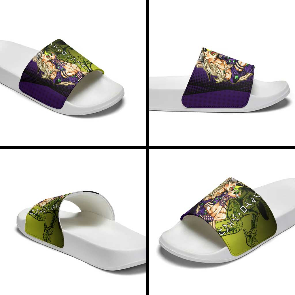 Gyro Zeppeli JoJo’s Bizarre Adventure Slide Sandals with Spin Pose and Vibrant - The Mazicc