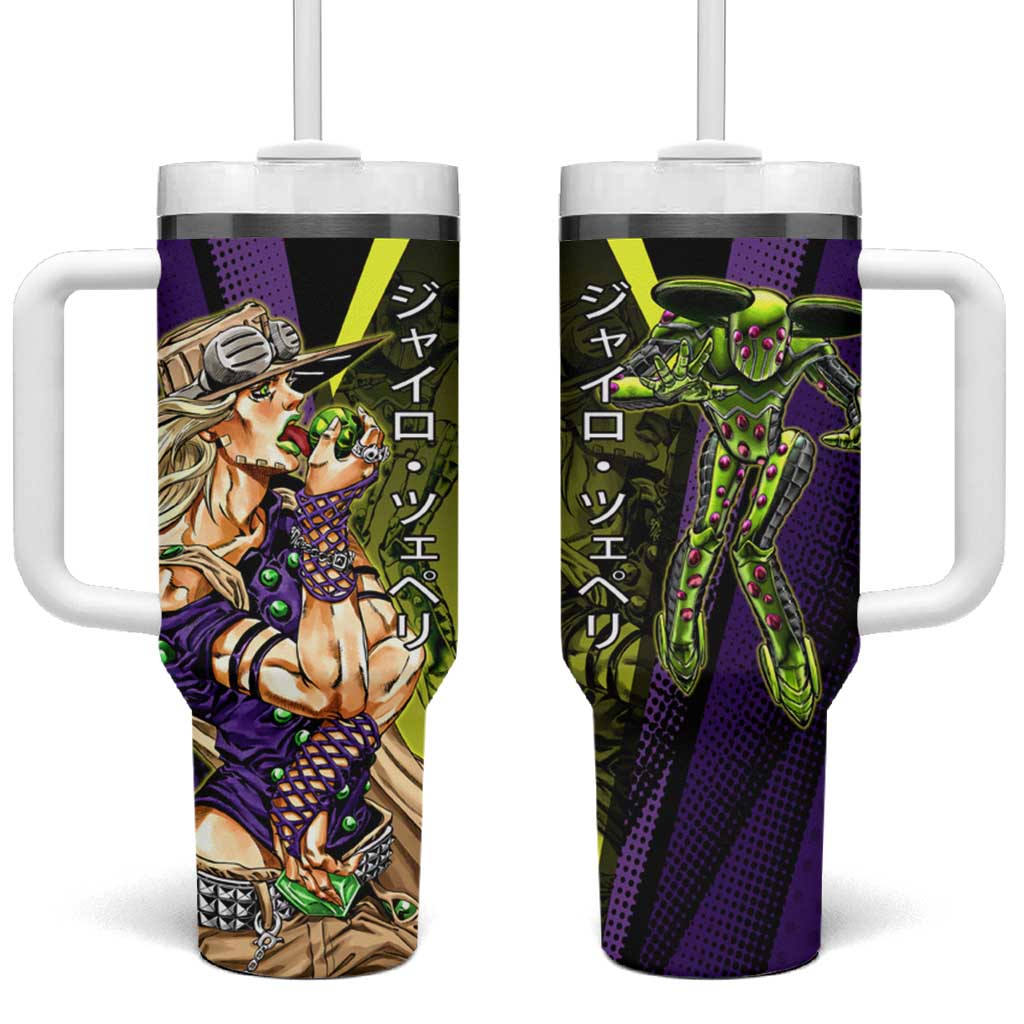 Gyro Zeppeli JoJo’s Bizarre Adventure Tumbler With Handle with Spin Pose and Vibrant - The Mazicc