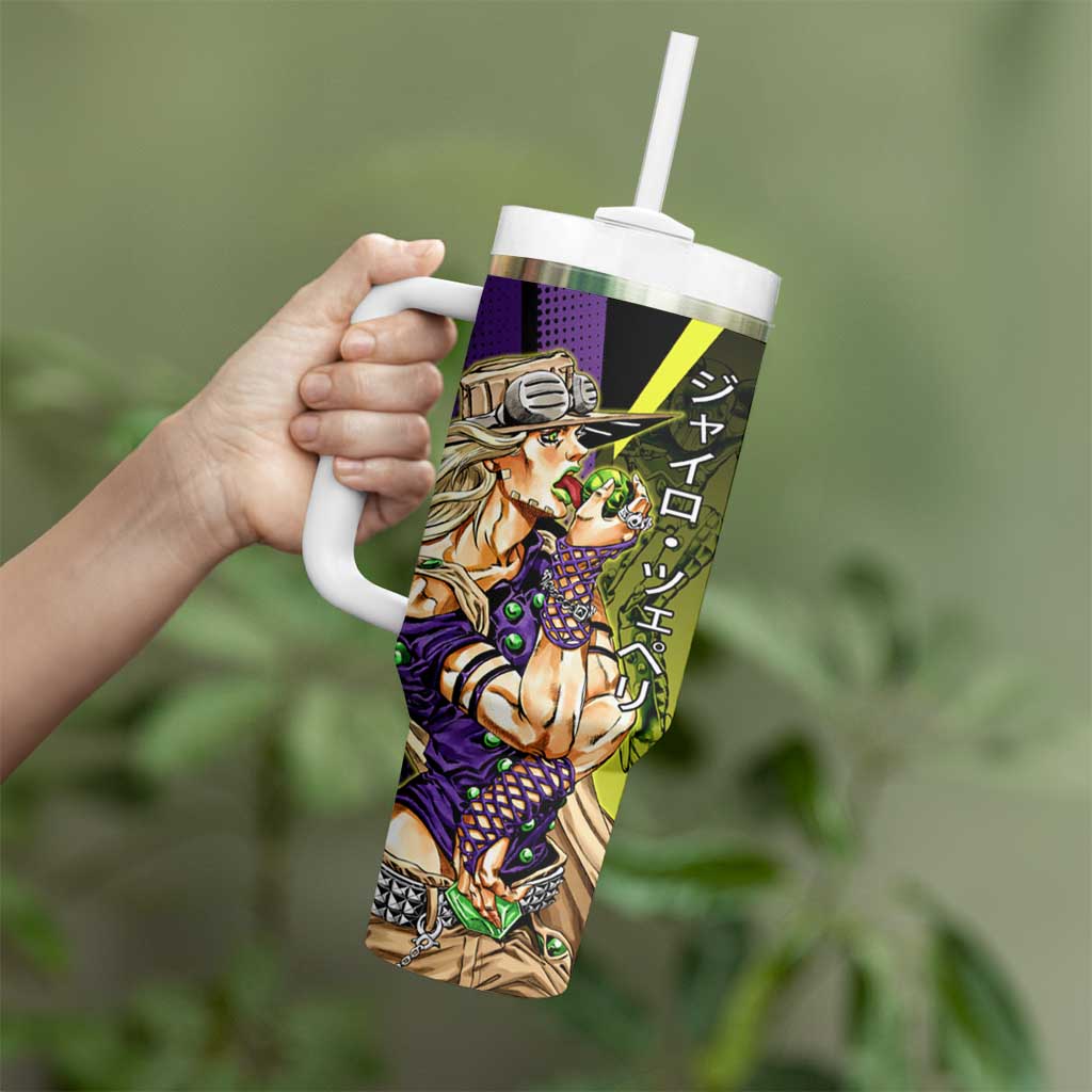 Gyro Zeppeli JoJo’s Bizarre Adventure Tumbler With Handle with Spin Pose and Vibrant - The Mazicc