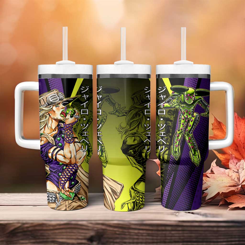 Gyro Zeppeli JoJo’s Bizarre Adventure Tumbler With Handle with Spin Pose and Vibrant - The Mazicc