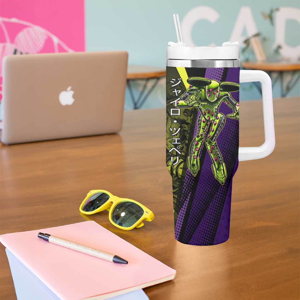 Gyro Zeppeli JoJo’s Bizarre Adventure Tumbler With Handle with Spin Pose and Vibrant - The Mazicc