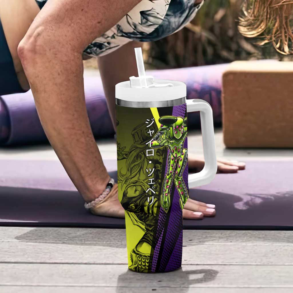 Gyro Zeppeli JoJo’s Bizarre Adventure Tumbler With Handle with Spin Pose and Vibrant - The Mazicc