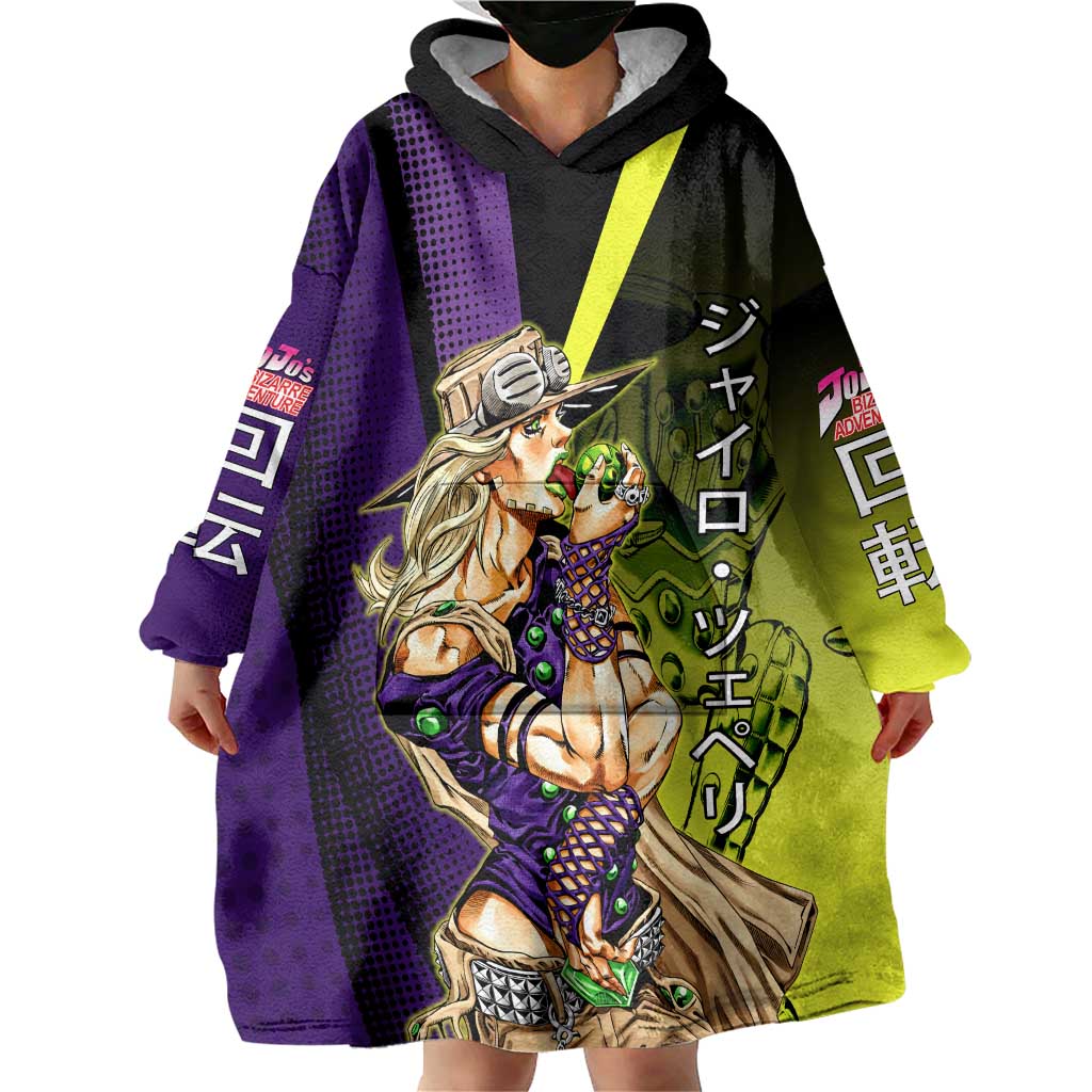 Gyro Zeppeli JoJo’s Bizarre Adventure Wearable Blanket Hoodie with Spin Pose and Vibrant - The Mazicc