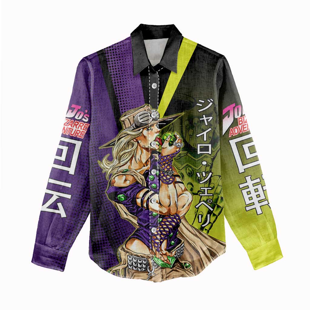 Gyro Zeppeli JoJo’s Bizarre Adventure Women Casual Shirt with Spin Pose and Vibrant - The Mazicc