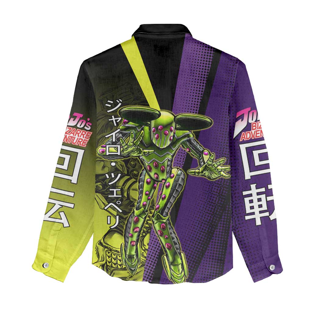 Gyro Zeppeli JoJo’s Bizarre Adventure Women Casual Shirt with Spin Pose and Vibrant - The Mazicc