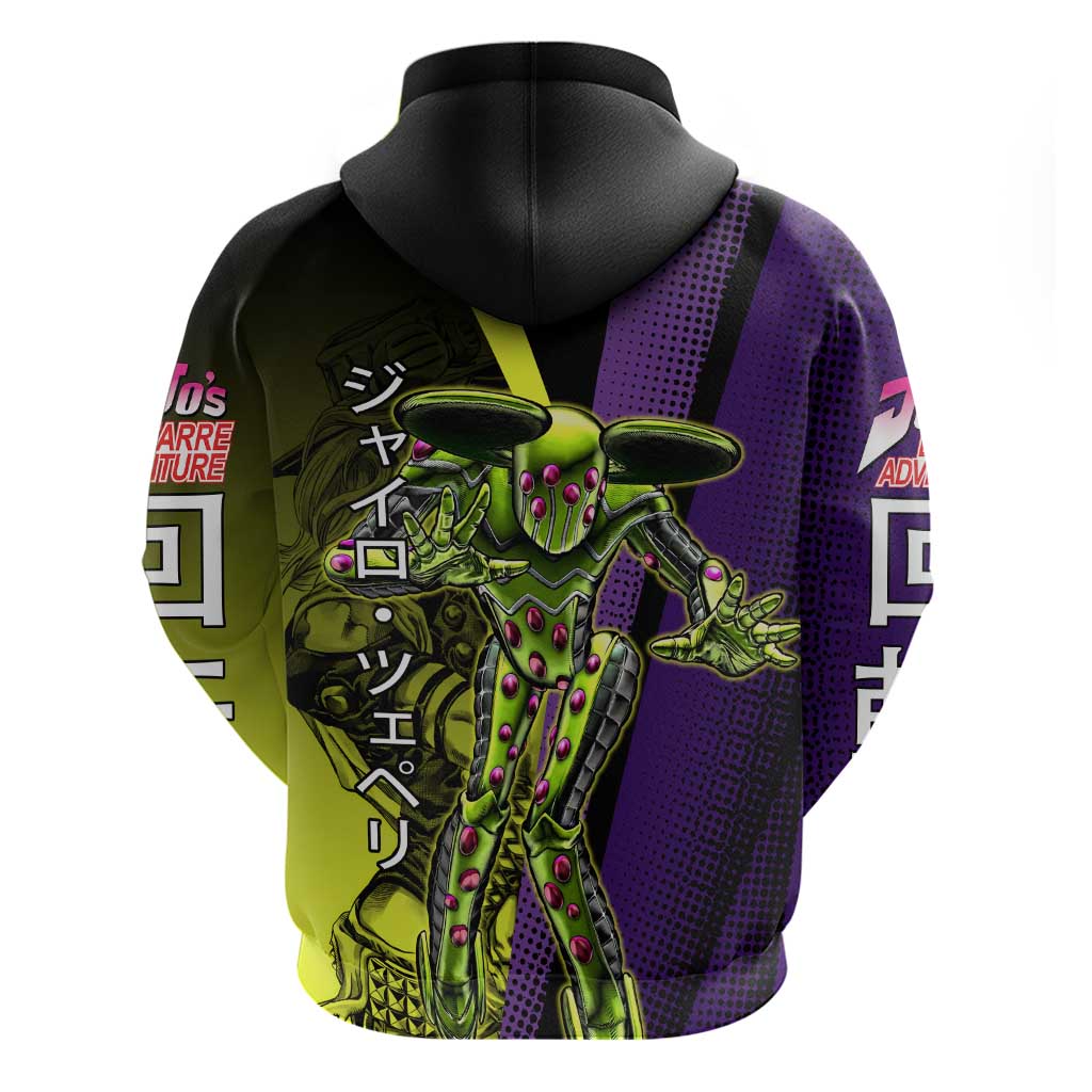 Gyro Zeppeli JoJo’s Bizarre Adventure Zip Hoodie with Spin Pose and Vibrant - The Mazicc