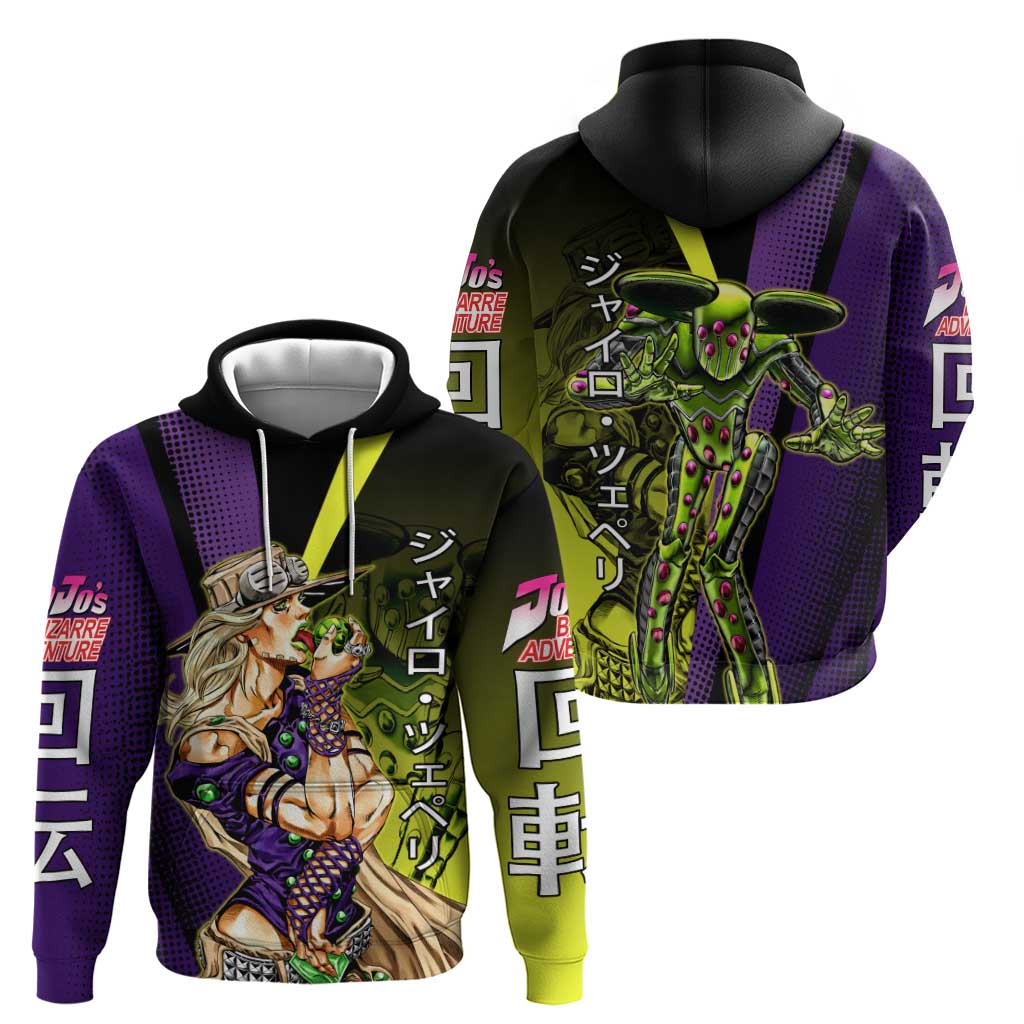 Gyro Zeppeli JoJo’s Bizarre Adventure Zip Hoodie with Spin Pose and Vibrant - The Mazicc