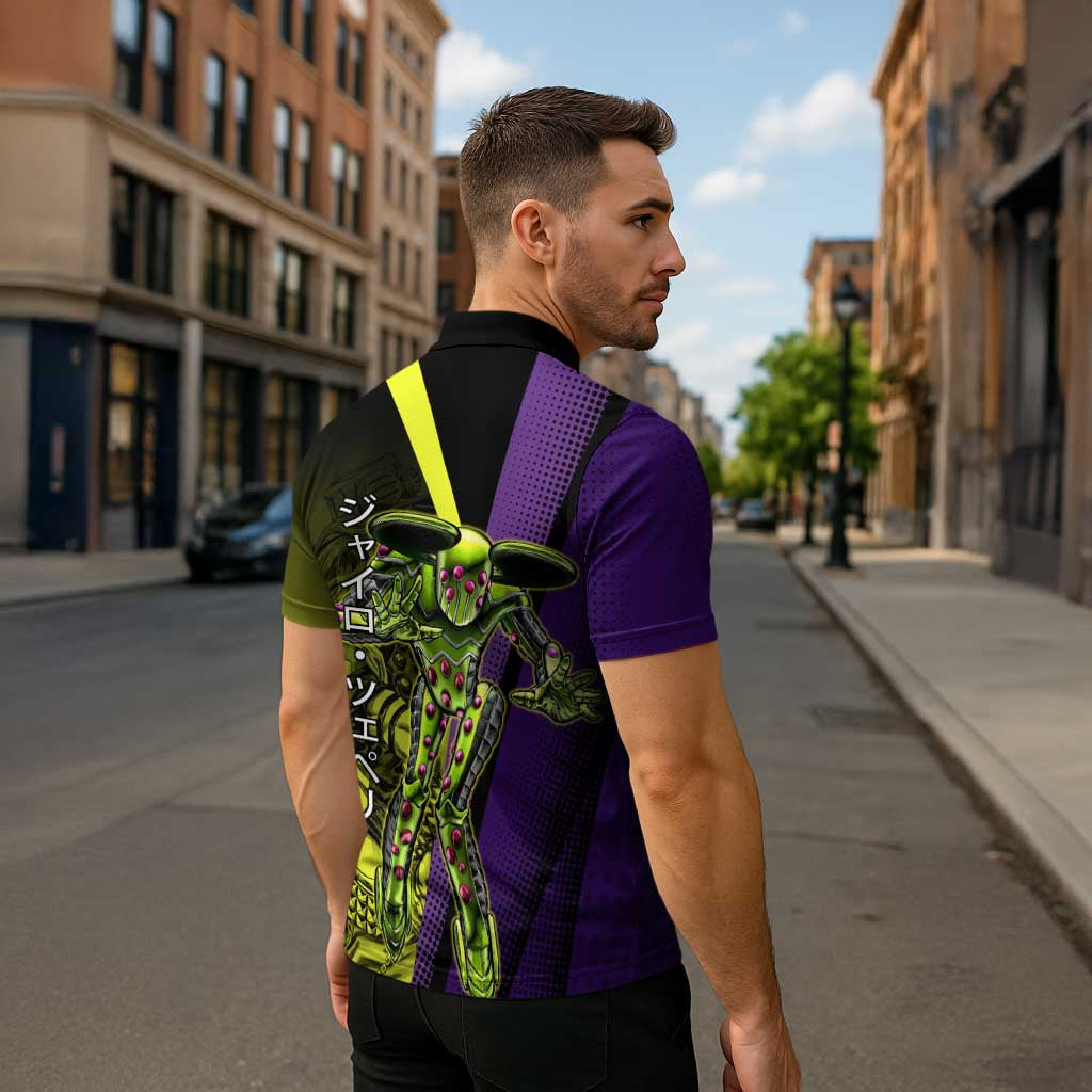 Gyro Zeppeli JoJo’s Bizarre Adventure Zipper Polo Shirt with Spin Pose and Vibrant - The Mazicc