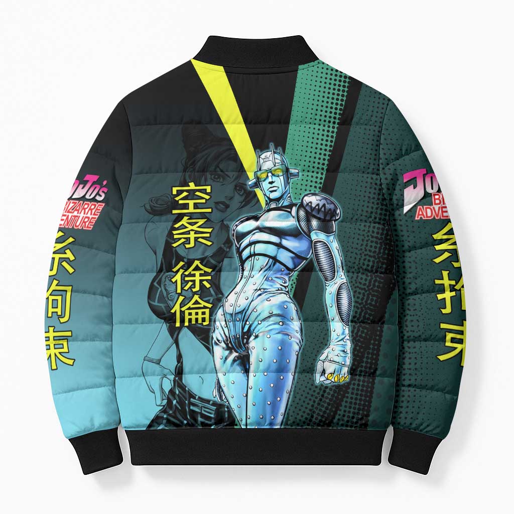 Jolyne Cujoh JoJo’s Bizarre Adventure Bomber Puffer Jacket with Stone Free Stand - The Mazicc