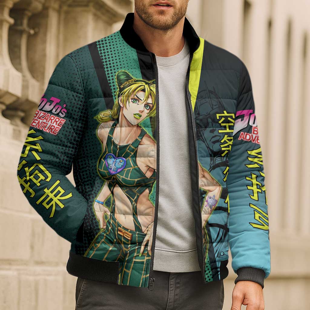 Jolyne Cujoh JoJo’s Bizarre Adventure Bomber Puffer Jacket with Stone Free Stand - The Mazicc