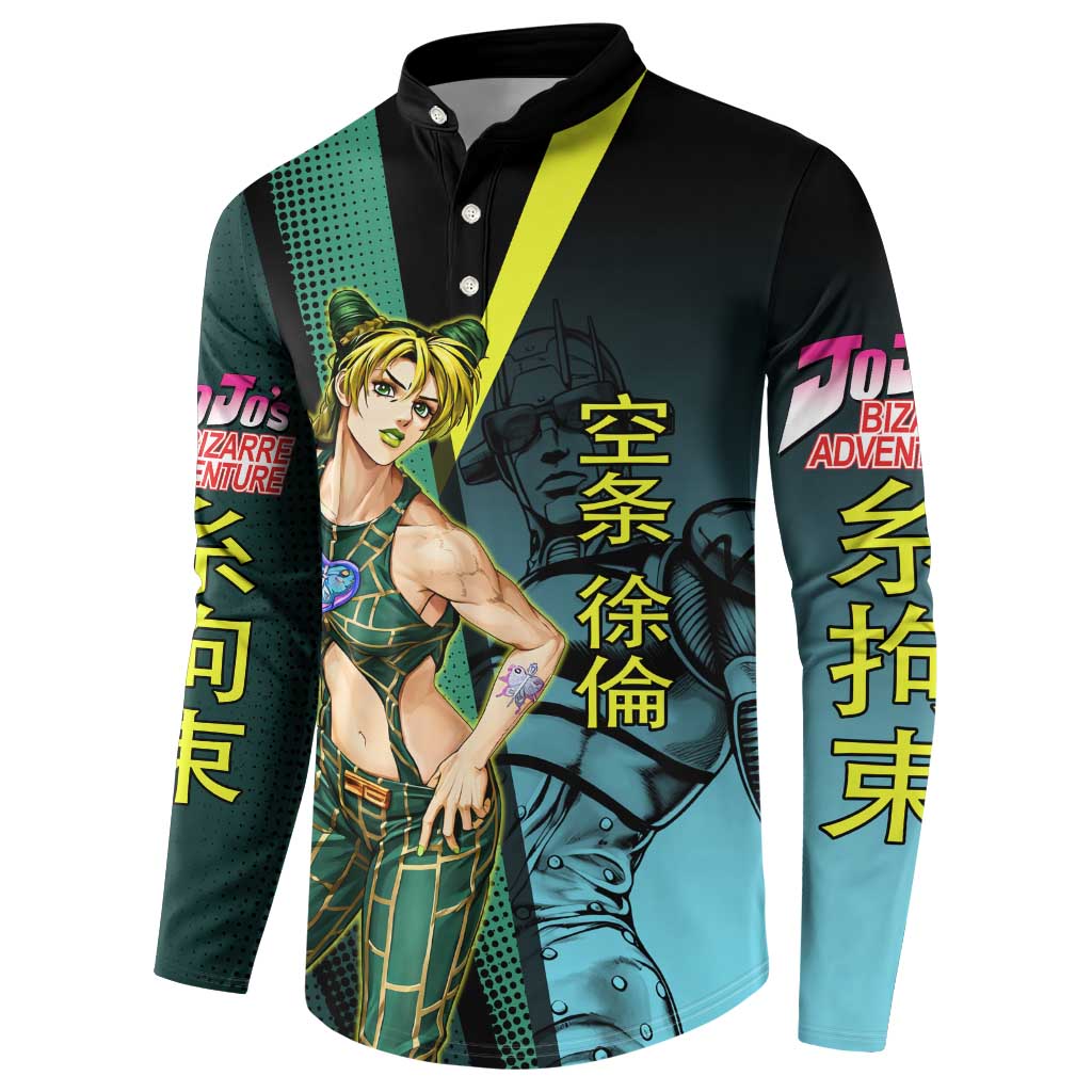 Jolyne Cujoh JoJo’s Bizarre Adventure Button Sweatshirt with Stone Free Stand - The Mazicc