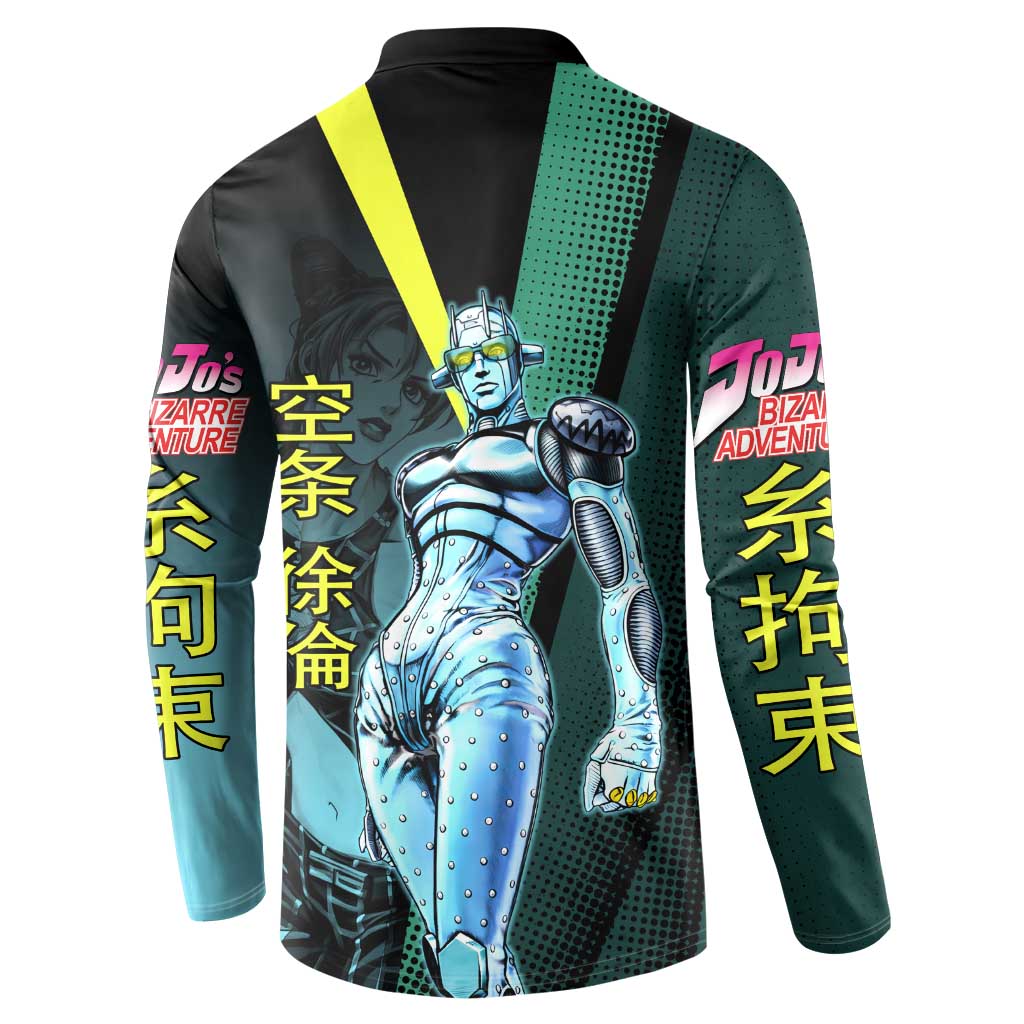 Jolyne Cujoh JoJo’s Bizarre Adventure Button Sweatshirt with Stone Free Stand - The Mazicc