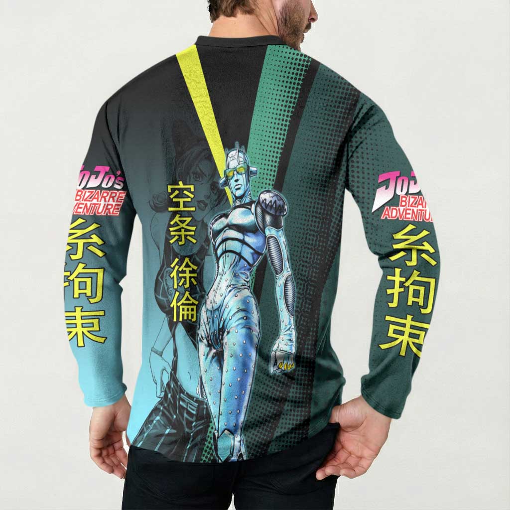 Jolyne Cujoh JoJo’s Bizarre Adventure Button Sweatshirt with Stone Free Stand - The Mazicc