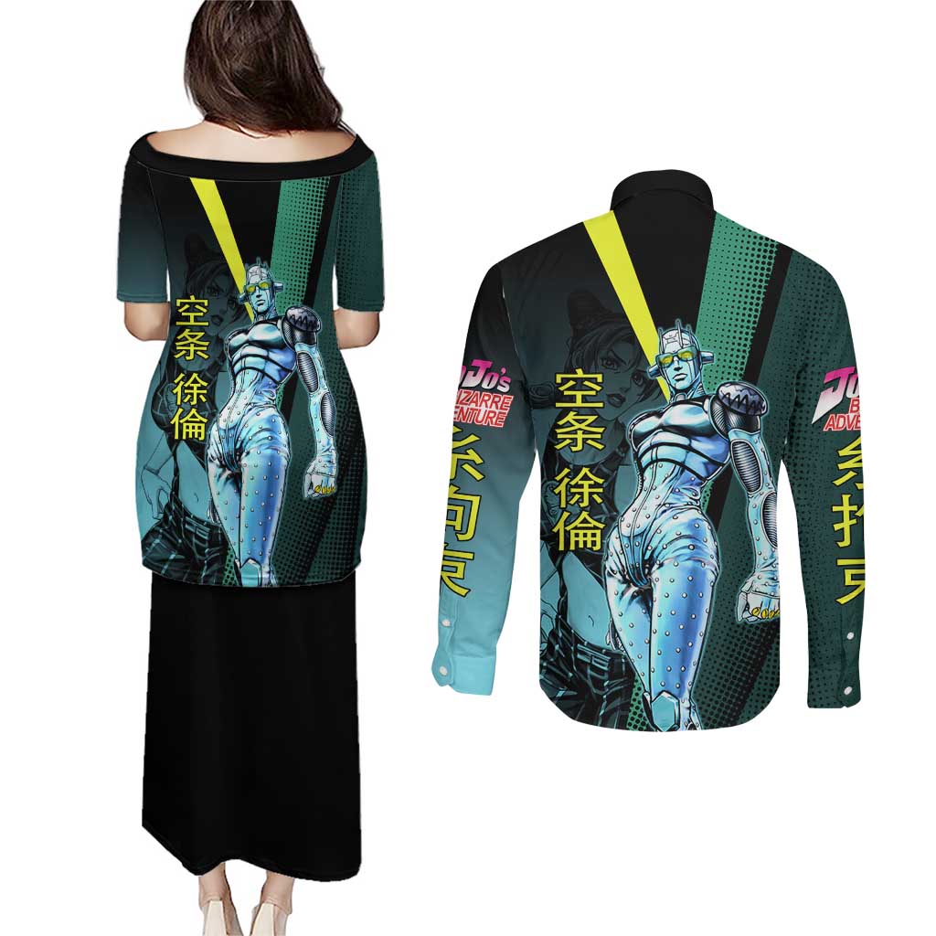Jolyne Cujoh JoJo’s Bizarre Adventure Couples Matching Puletasi and Long Sleeve Button Shirt with Stone Free Stand - The Mazicc