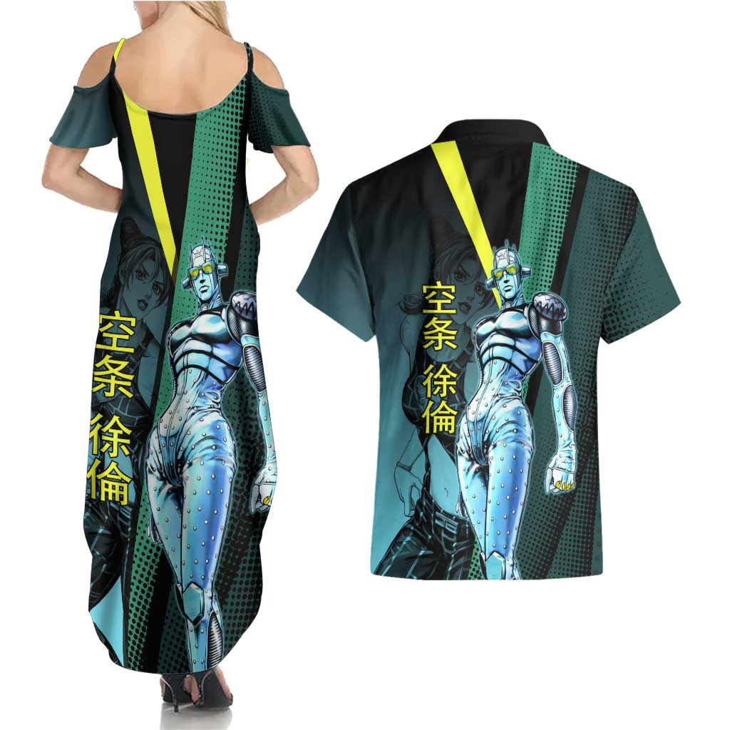Jolyne Cujoh JoJo’s Bizarre Adventure Couples Matching Summer Maxi Dress and Hawaiian Shirt with Stone Free Stand - The Mazicc