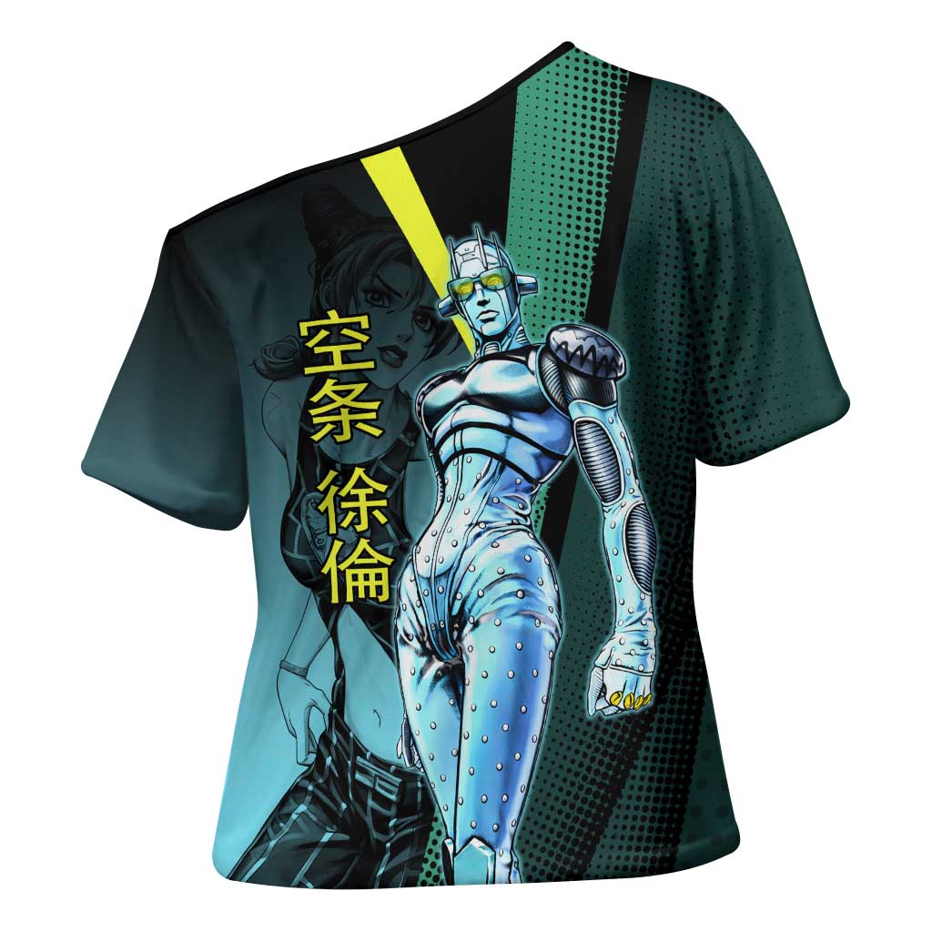 Jolyne Cujoh JoJo’s Bizarre Adventure Cross Shoulder Shirt with Stone Free Stand - The Mazicc