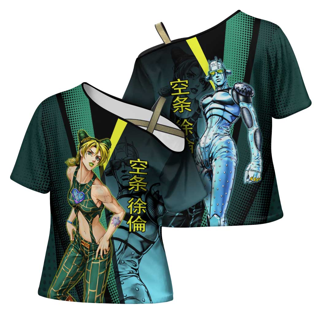 Jolyne Cujoh JoJo’s Bizarre Adventure Cross Shoulder Shirt with Stone Free Stand - The Mazicc