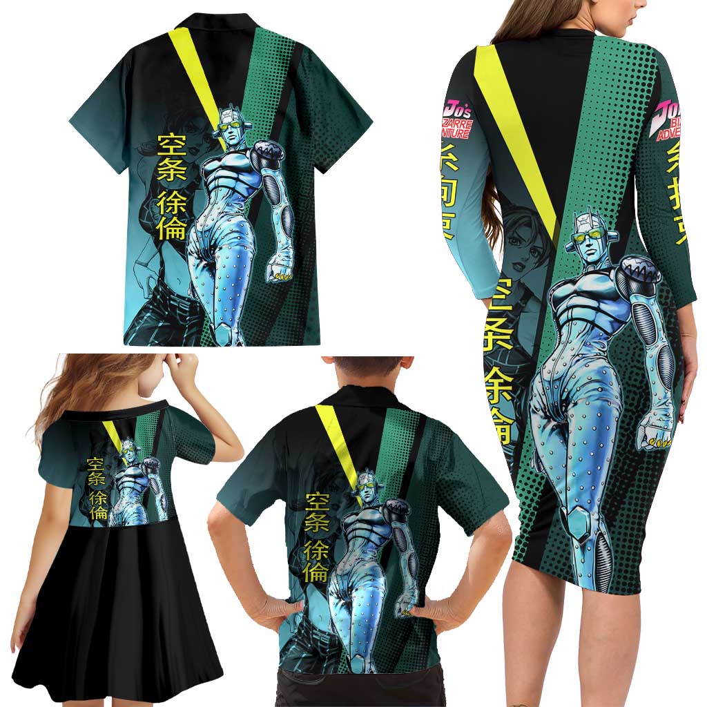 Jolyne Cujoh JoJo’s Bizarre Adventure Family Matching Long Sleeve Bodycon Dress and Hawaiian Shirt with Stone Free Stand
