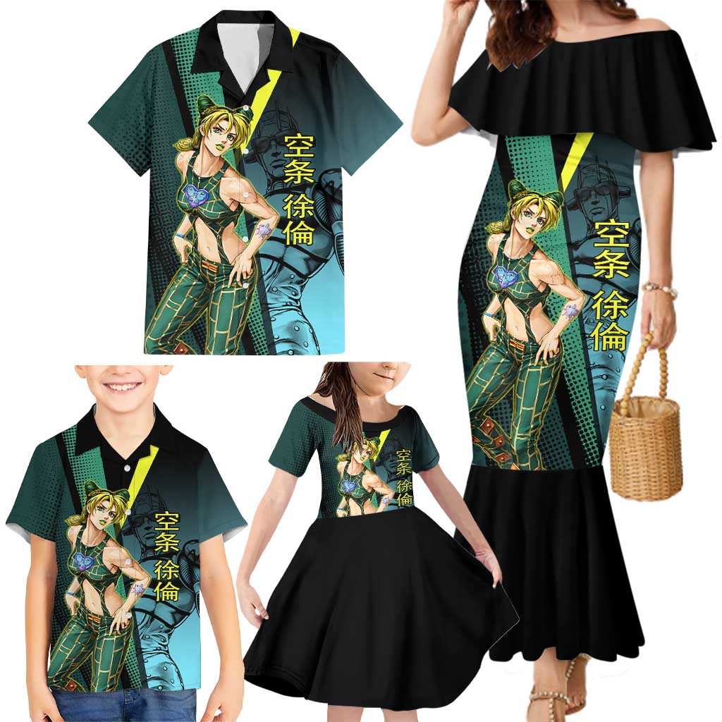 Jolyne Cujoh JoJo’s Bizarre Adventure Family Matching Mermaid Dress and Hawaiian Shirt with Stone Free Stand
