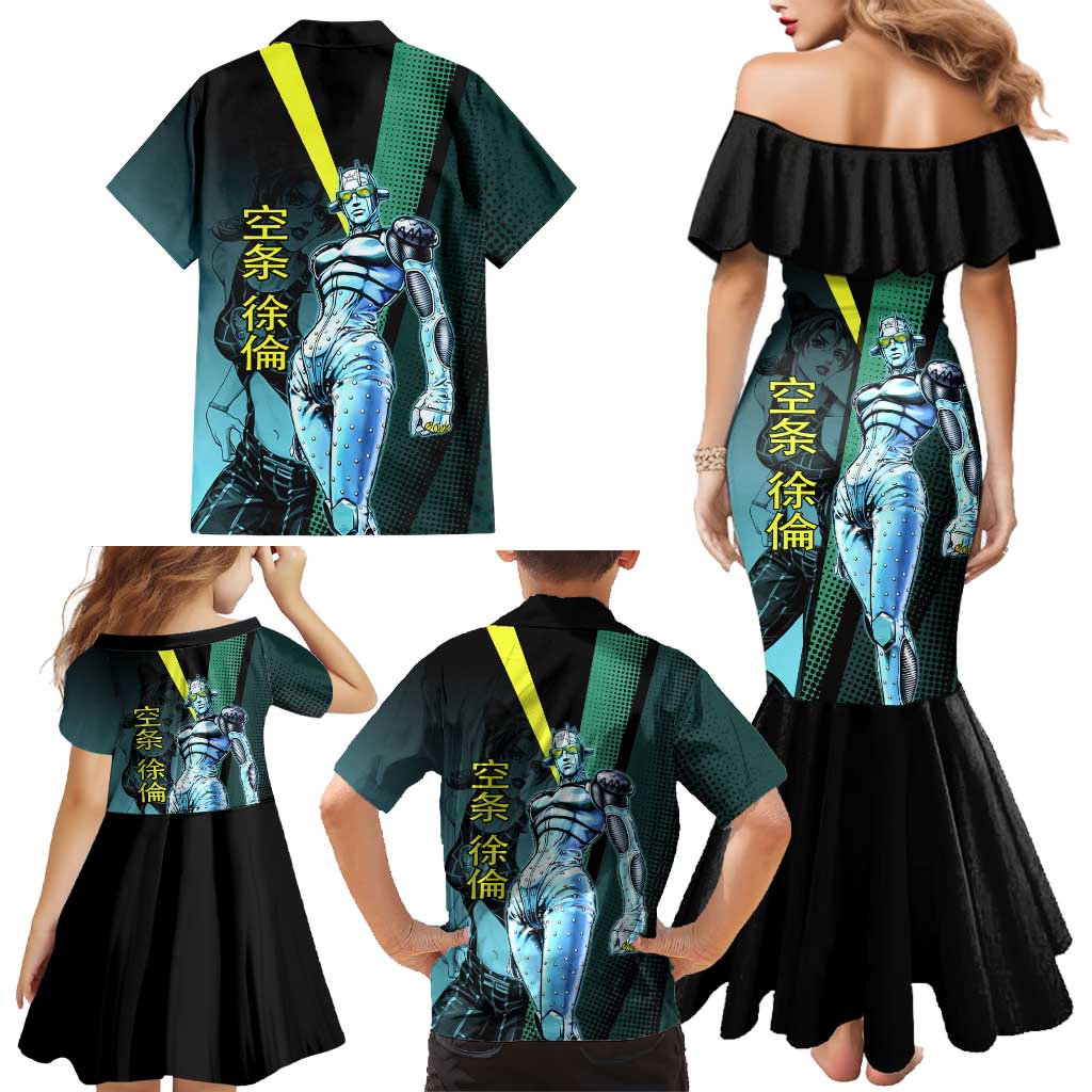 Jolyne Cujoh JoJo’s Bizarre Adventure Family Matching Mermaid Dress and Hawaiian Shirt with Stone Free Stand